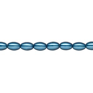Pearl 1pk metallic blue, Celestial Crystal® 6x4mm rice 15.5-16 inch