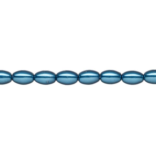 Pearl 1pk metallic blue, Celestial Crystal® 6x4mm rice 15.5-16 inch image number 0