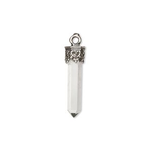 Quartz crystal / sterling silver 1pkg1, hand-cut point drop natural 20x3mm-26x4mm