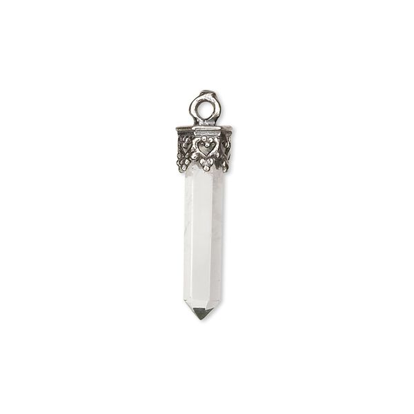 Quartz crystal / sterling silver 1pkg1, hand-cut point drop natural 20x3mm-26x4mm image number 0