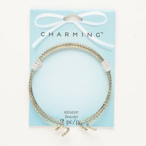 Bracelet, bangle, gold-finished steel, 2mm textured round with double-hook closure, 7-1/2 inches. Sold per pkg of 2.