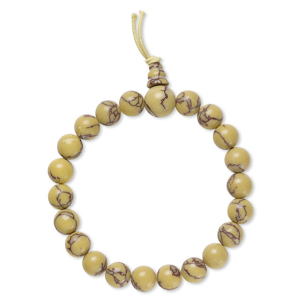 Bracelet, stretch, "turquoise" (imitation) resin, yellow, 7-8mm round, 6 inches. Sold individually. image number 0
