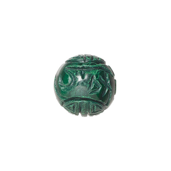 Malachite 1pkg1, hand-cut carved round bead natural 16mm image number 0