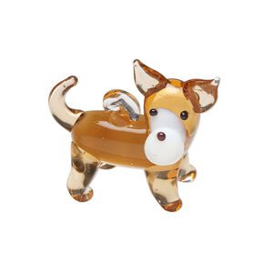 Drop, lampworked glass, translucent brown / white / black, 30x26mm 3D dog. Sold individually.