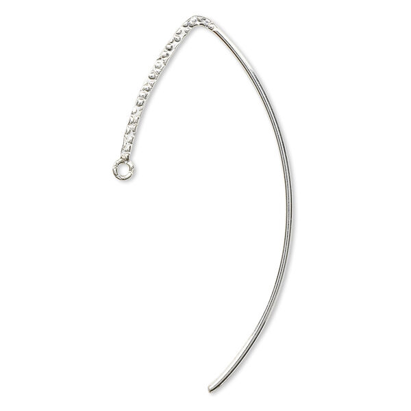 Ear wire, sterling silver, 25mm textured flat marquise with closed loop, 20 gauge. Sold per pair. image number 0