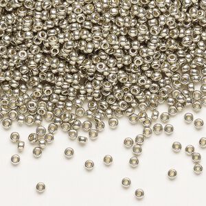 Seed bead, Miyuki, glass, pkg/25g, #11 rocaille, Duracoat® opaque galvanized light pewter, (RR-4221).