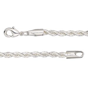 Chain 1pkg1 silver-plated rope, 3mm / lobster claw clasp, brass 20 inch