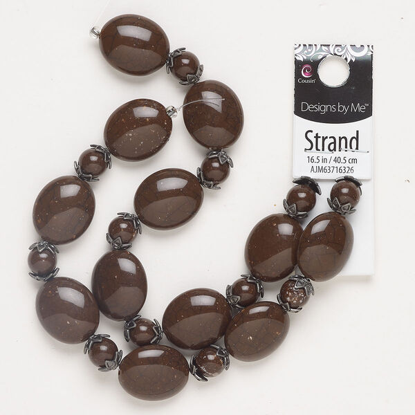 "Pewter" (zinc-based alloy) / acrylic 1pkg1, puffed oval / round / star 15.5-16 inch gunmetal-finished / brown 23x19mm / 10mm / 9x2.5mm image number 0