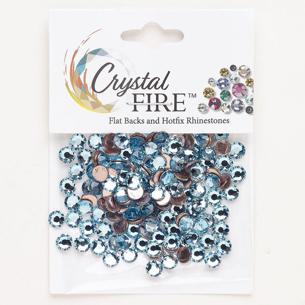 Flat back 144pk aquamarine foil back, Crystal Fire® 4.60-4.80mm hotfix round SS20 image number 0