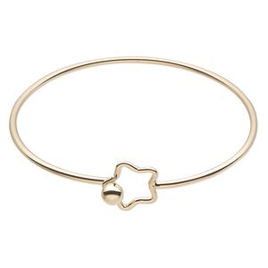 Bracelet, bangle, gold-finished brass, 2mm wide, 7-1/2 inches with 16mm open star and hook closure. Sold individually.