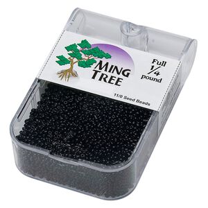 Seed bead, Ming Tree™, glass, pkg/1/4 pound, #11 round, opaque black.