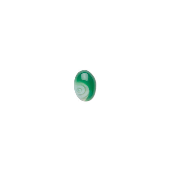 Cabochon, striped green agate (dyed), 8x6mm calibrated oval, B grade, Mohs hardness 6-1/2 to 7. Sold per pkg of 10. image number 0