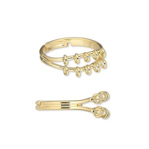 Ring, gold-plated brass, 6mm with 10 loops, adjustable. Sold per pkg of 10.