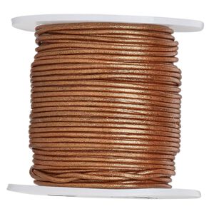 Cord, leather (coated), metallic copper, 1-1.2mm. Sold per 25-yard spool.