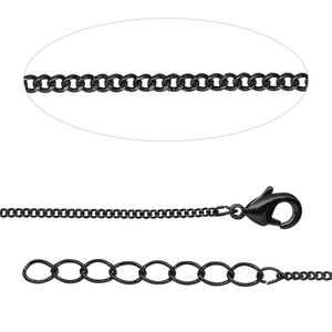Chain 1pkg1 curb, 1.5mm / lobster claw clasp, black-finished brass 18 inch