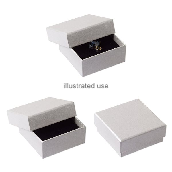 Box, necklace / earring / ring, paper and flocked velveteen, silver and black, 3-1/4 x 3-1/4 x 1-3/8 inch textured square with padded foam insert. Sold per pkg of 6. image number 0