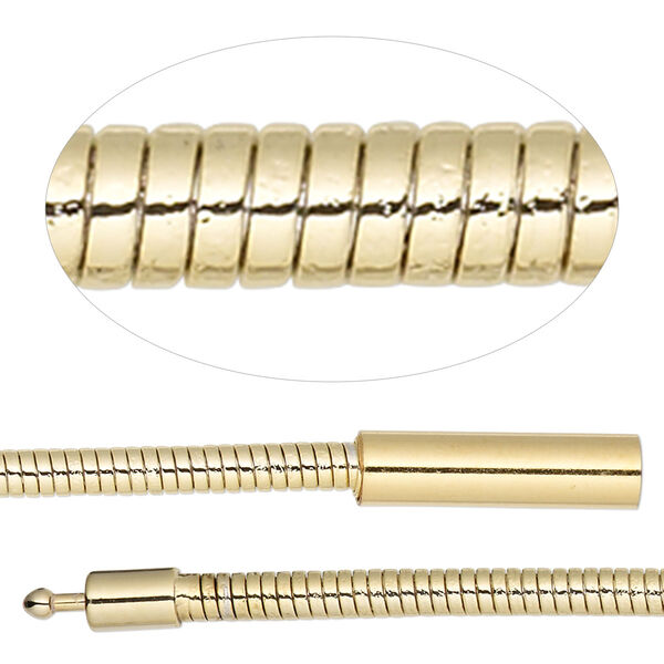 Chain, gold-plated brass, 3mm omega, 7 inches with pop-style clasp. Sold individually. image number 0