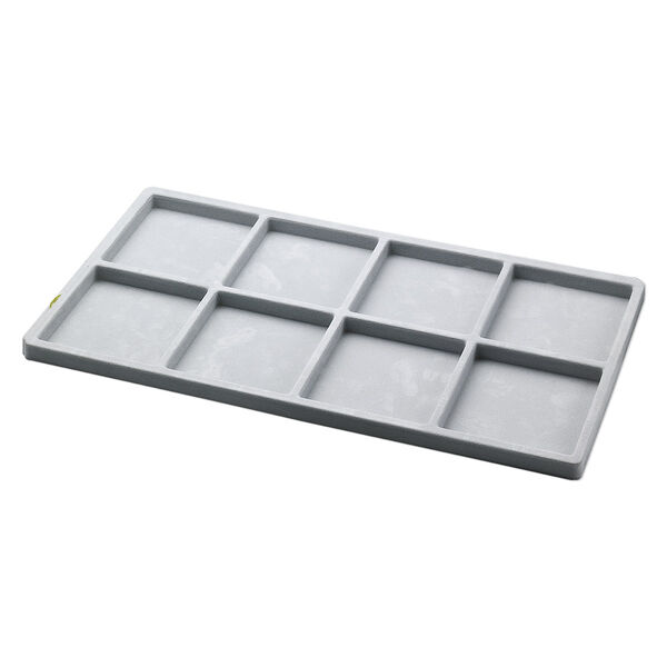 Tray insert, flocked velveteen, grey, 14 x 7-3/4 x 1/2 inches with (8) 3-1/4 x 3-1/2 inch compartments. Sold per pkg of 2. image number 0