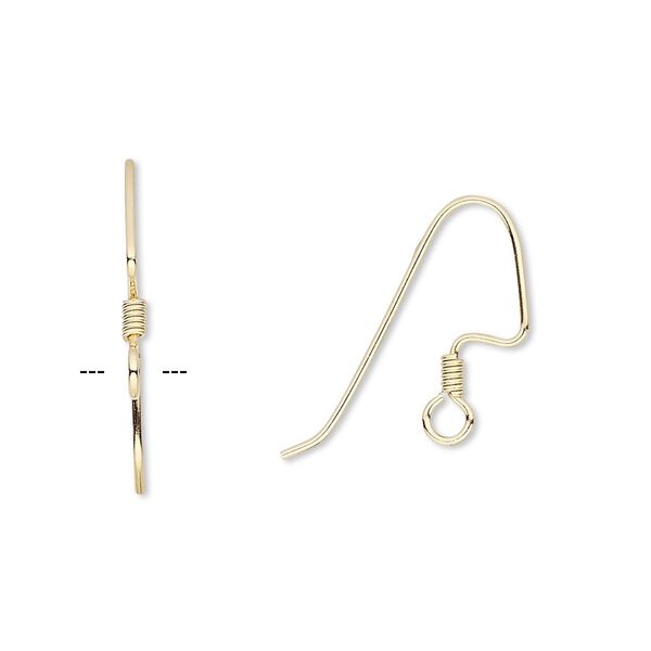 Ear wire, gold-plated brass, 18mm perfect balance angular fishhook with 2.5mm coil and open loop, 22 gauge. Sold per pkg of 5 pairs. image number 0