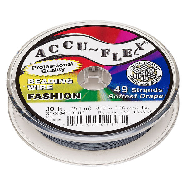 Beading wire, Accu-Flex®, nylon and stainless steel, stormy blue, 49 strand, 0.019-inch diameter. Sold per 30-foot spool. image number 0