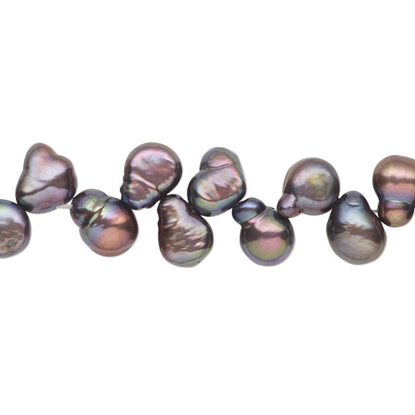 Pearl, cultured freshwater (dyed), dark peacock, 7x5mm-9x6mm herringbone-drilled flat-sided teardrop with 0.4-0.6mm hole, D grade, Mohs hardness 2-1/2 to 4. Sold per 15-inch strand. image number 0