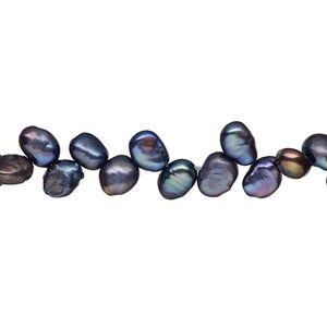 Pearl, cultured freshwater (dyed), iris blue, 4-6mm herringbone-drilled flat-sided rice, C grade, Mohs hardness 2-1/2 to 4. Sold per 15-inch strand.