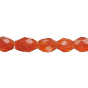 Carnelian 1pkg1, hand-cut faceted puffed oval bead, dark 13 inch 8x7mm-14x9mm