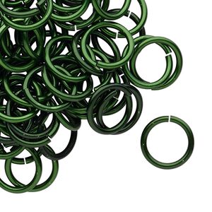 Jump ring, anodized tempered aluminum, dark green, 12mm round, 9.2mm inside diameter, 15 gauge. Sold per pkg of 100.