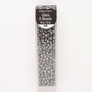 Seed bead, glass, pkg/40g, #6 round, opaque gunmetal.