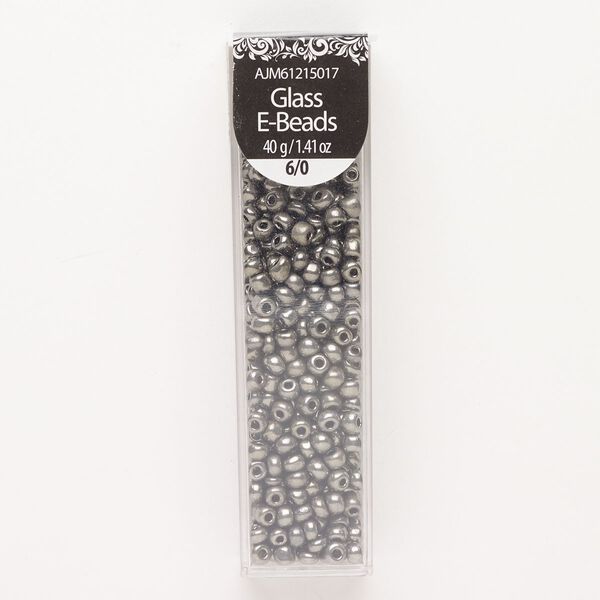 Seed bead, glass, pkg/40g, #6 round, opaque gunmetal. image number 0