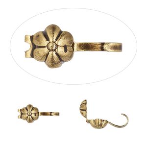 Bead tip, Hot Tips®, antique gold-plated brass, 8x5mm bottom clamp-on flower with open loop. Sold per pkg of 100.