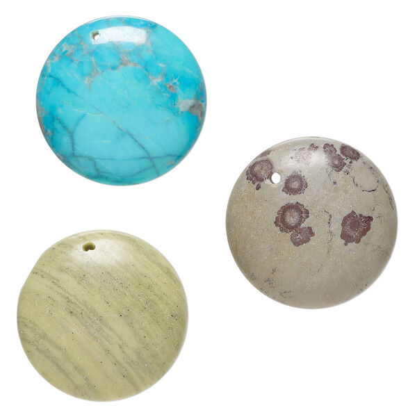 Multi-gemstone 1pkg3, top-drilled domed round focal mix 30-32mm image number 0