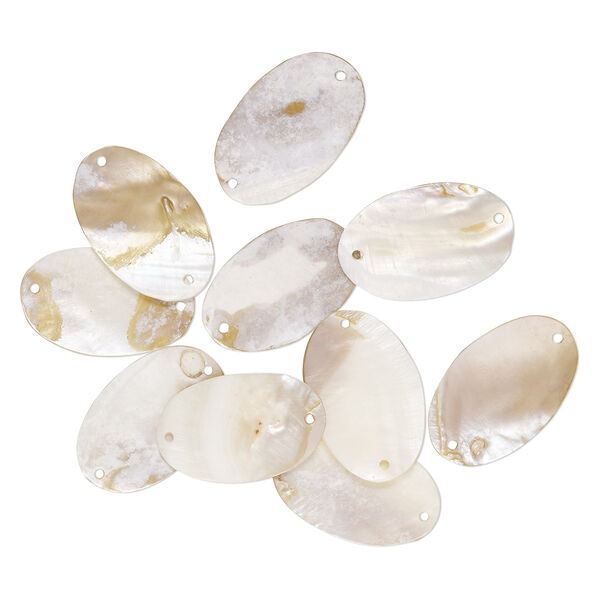 Focal, mother-of-pearl shell (bleached), 50x32mm-51x33mm oval, Mohs hardness 3-1/2. Sold per pkg of 10. image number 0