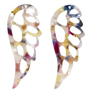 Focal, resin, multicolored, 58x24mm cutout wing. Sold per pkg of 4.
