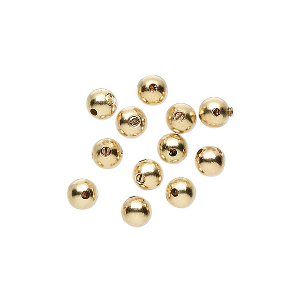 Crimp, Screw-Tite Crimps™, gold-plated copper, 4mm round, for wire up to 0.024 inches. Sold per pkg of 12. image number 0