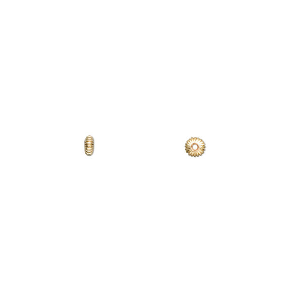 Bead, 14Kt gold-filled, 3x1.5mm corrugated saucer. Sold per pkg of 20. image number 0