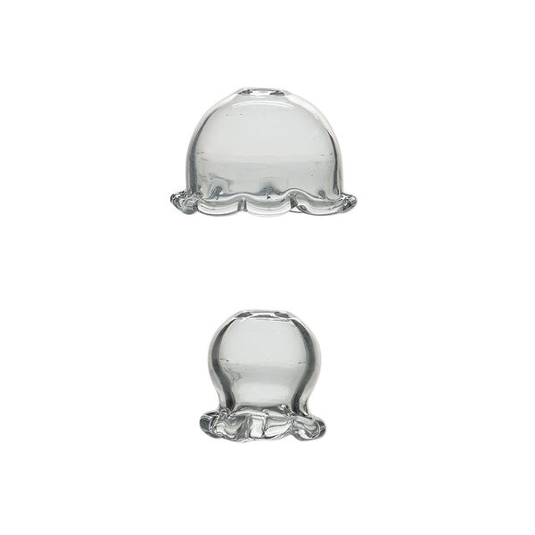 Component, glass, clear, 24x16mm and 16x16mm jellyfish, handmade. Sold per 2-piece set. image number 0