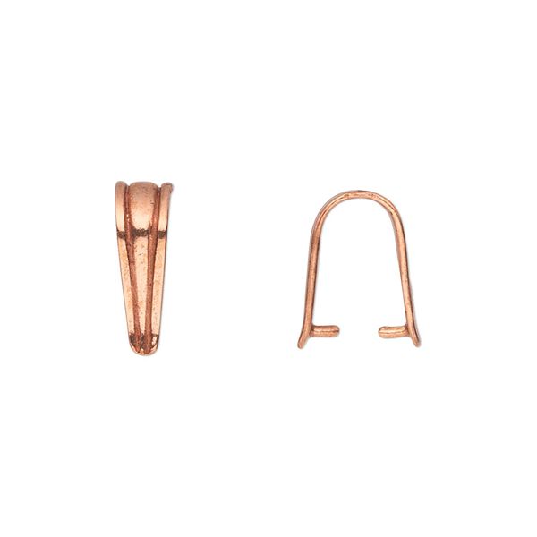 Bail, ice-pick, red bronze, 13x4mm shield with lines design, 10mm grip length. Sold per pkg of 2. image number 0