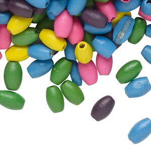 Bead mix, painted Korean boxwood, mixed colors, 8x4mm oval. Sold per 50-gram pkg, approximately 1,000 beads.