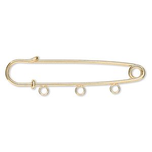 Kilt pin, gold-plated steel, 2 inches with 3 loops. Sold per pkg of 10.