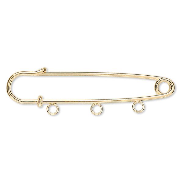 Kilt pin, gold-plated steel, 2 inches with 3 loops. Sold per pkg of 10. image number 0