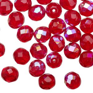 Bead 1pkg50 Czech fire-polished glass, 8mm faceted round, translucent light red AB