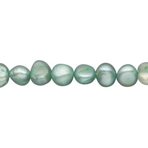 Pearl, cultured freshwater (dyed), sea mist, 6-7mm flat-sided potato, D grade, Mohs hardness 2-1/2 to 4. Sold per 14-inch strand.