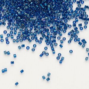 Seed bead, Delica®, glass, pkg/250g, #11 round, opaque emerald-lined luster cobalt (DB-1763).