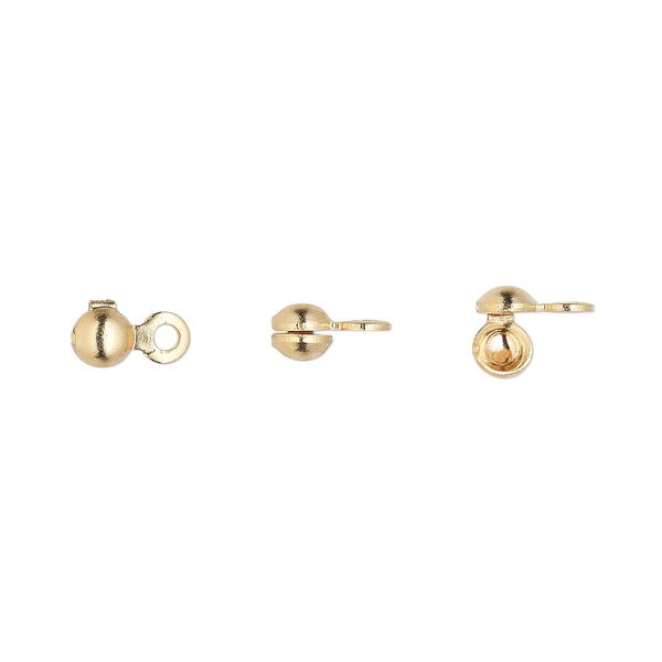 Bead tip, gold-plated brass, 6.5x3.5mm side clamp-on with closed loop. Sold per pkg of 100. image number 0