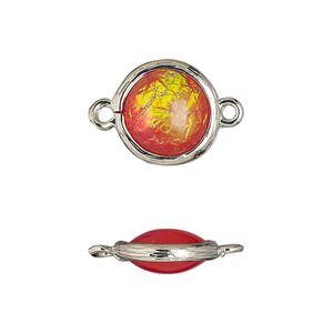 Link, Opalized Ice™, "opal" (resin) and imitation rhodium-finished brass, opaque orange, 14mm double-sided round. Sold per pkg of 4.