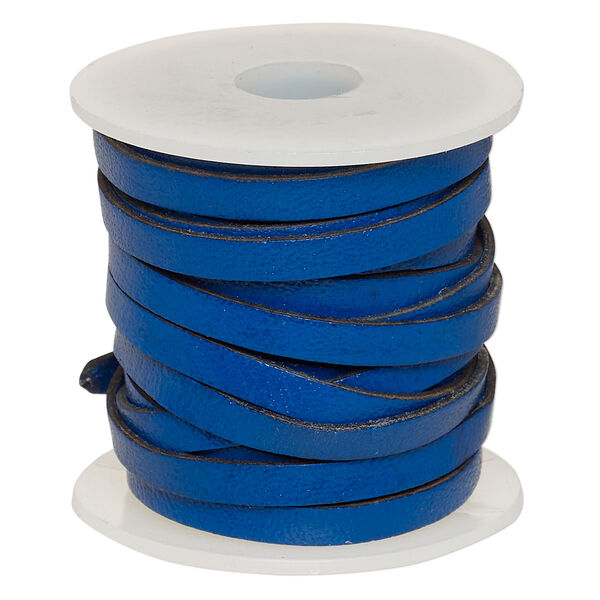 Cord, leather, blue, 4mm flat. Sold per 5-yard spool. image number 0