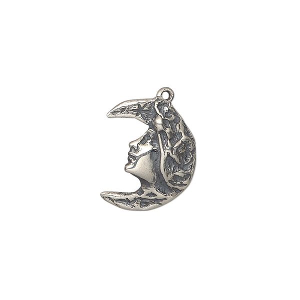 Charm, antiqued sterling silver, 17x14mm goddess moon face. Sold individually. image number 0
