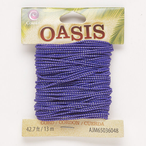 Cord, elastic, purple and silver, 1mm round. Sold per 13-meter pkg. image number 0
