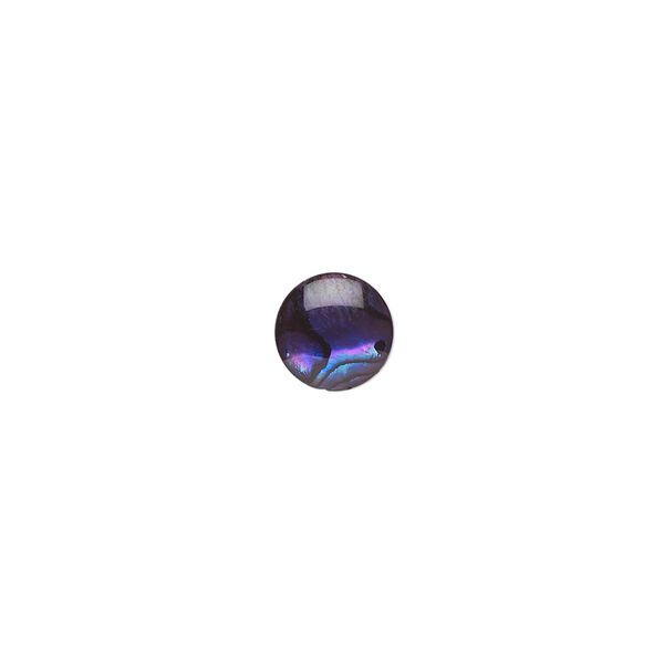 Cabochon, paua shell (dyed / coated), purple, 8mm calibrated round, Mohs hardness 3-1/2. Sold per pkg of 6. image number 0